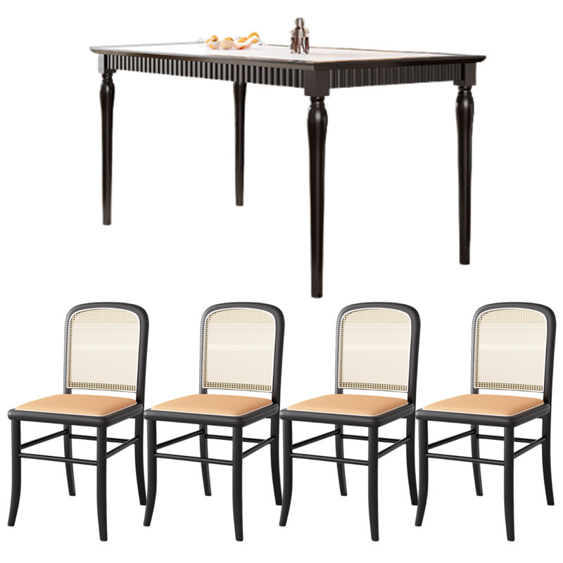 Classic Retro Simple Rectangular Dining Table, Black/White, Black