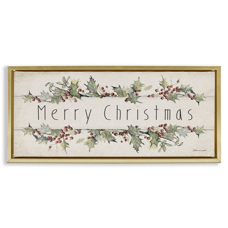 Art mural rétro encadré sur toile flottante, "Merry Christmas Sentiment" par Stephanie Workman Marrott, H 14 po x l 31 po