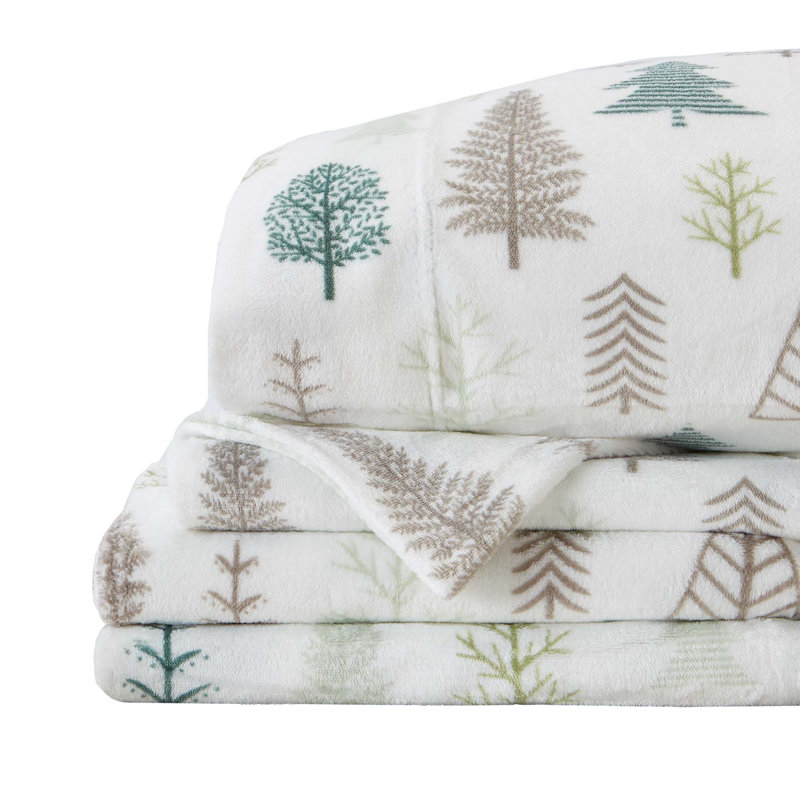 Queen Gray Cotton Flannel Holiday Print Sheet Set