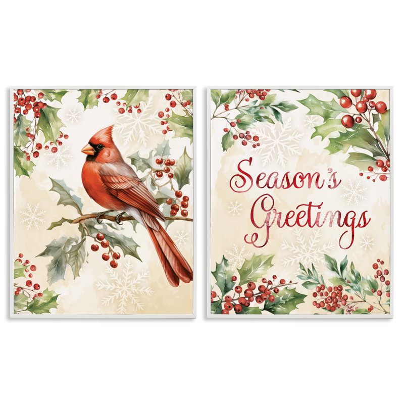 Season's Greetings and Cardinal, ensemble de 2 giclées encadrées, design par Nicole DeCamp, H 20 po x l 32 po
