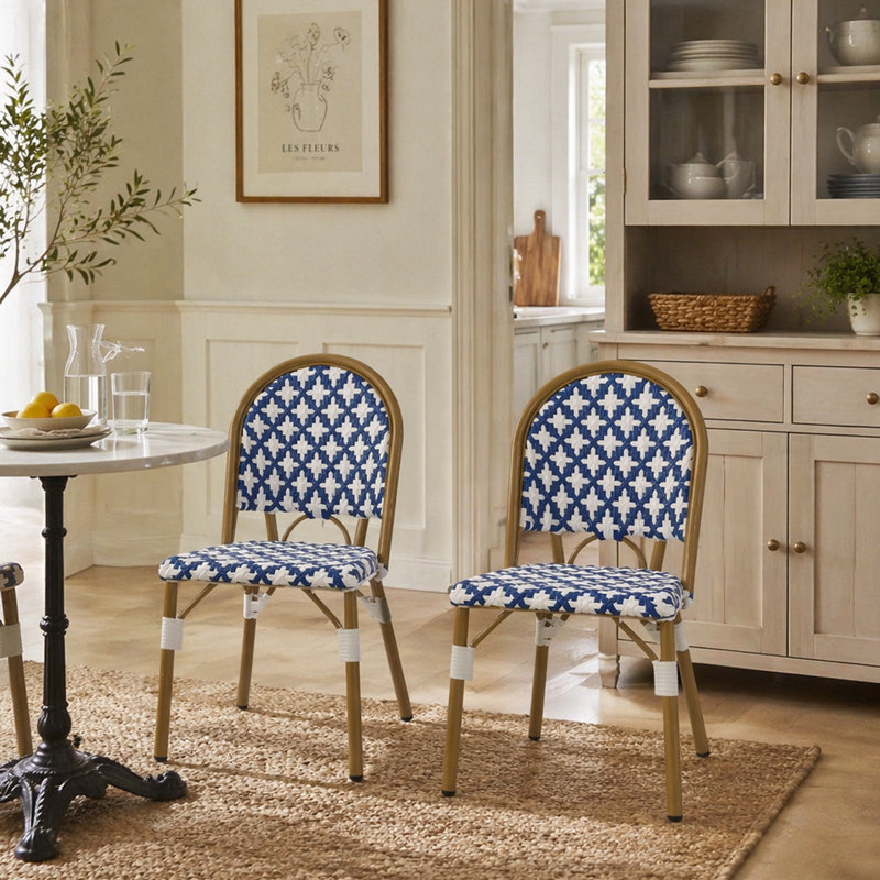 Chaise bistro French, White/Navy