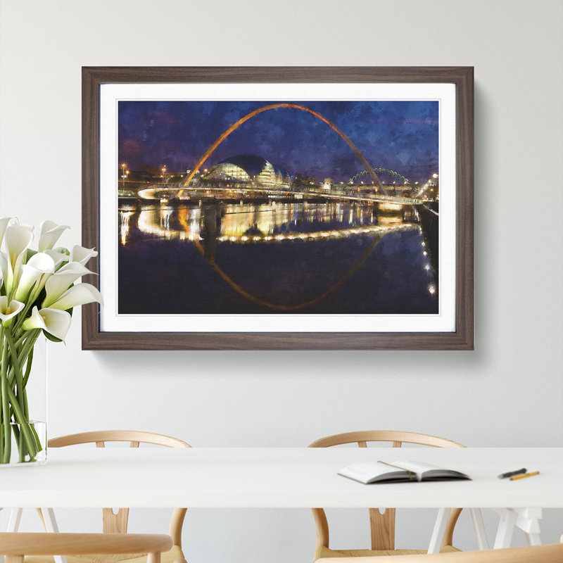 The Millennium Bridge in Newcastle - Picture Frame Graphic Art, Walnut Framed, 48cm H x 65cm W x 2cm D
