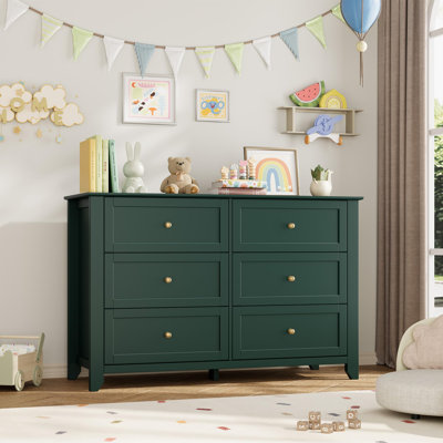 6 Drawer Dresser with Metal Knobs, 47.2" Wide Wooden Double Storage Chest for Bedroom Entryway Hallway
