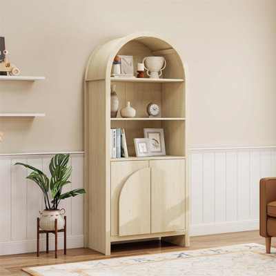 Arched Modern Farmhouse Pantry Cabinet with Adjustable Shelves and Cable Management for Multi-Room Use. by Ophelia & Co.