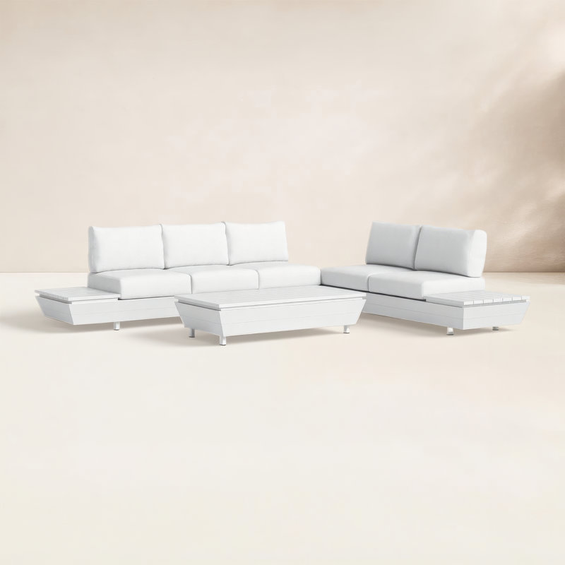 Amarillo 3-Piece Aluminum Outdoor Sectional Seating Group with Cushions- White Cushions, White