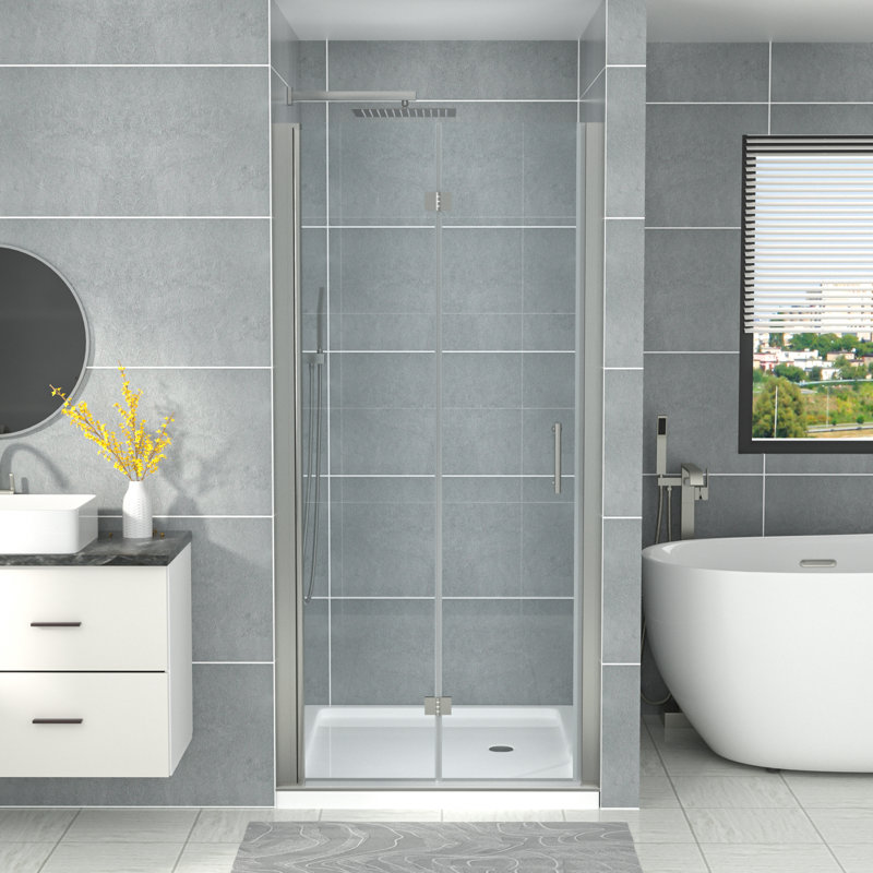 36" - 37.35" W x 72" H Bi-Fold Frameless Glass Shower Door with Clear Tempered Glass, null