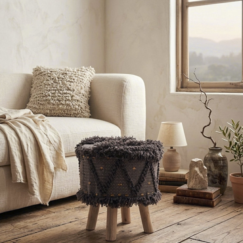 Rectangle Upholstered Wool Ottoman For Comfortable Footrest And Versatile Home Use, Perfect For Relaxation And Space Efficiency.