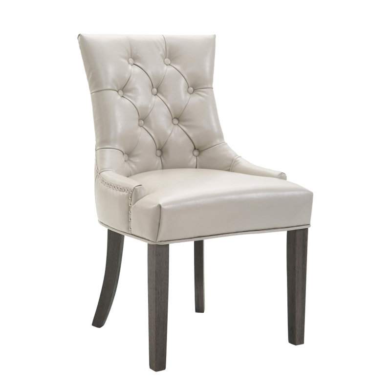 52.71 cm H Tufted Side Chair in Grey, White
