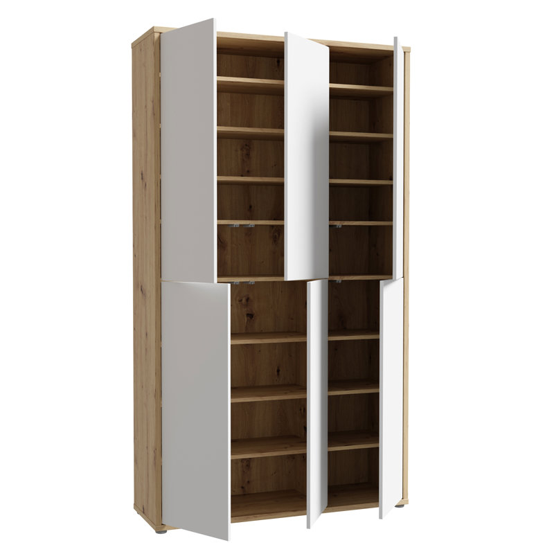 Chadwic 32 Pair Shoe Storage Cabinet, Grey/Oak Wood
