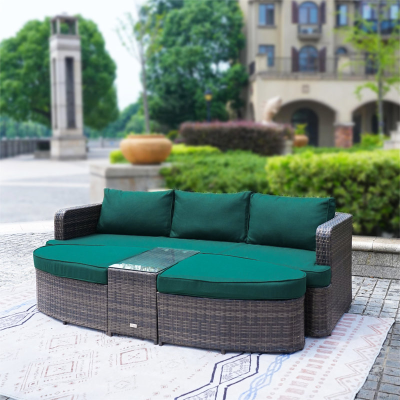 Toni Chaise Lounge with Cushion and Table, Mixed brown, Green