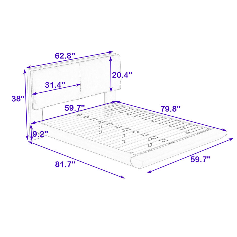 Queen Size Upholstered Platform Bed with Motion Sensor Lighting and Built-In Charging Station, Gray
