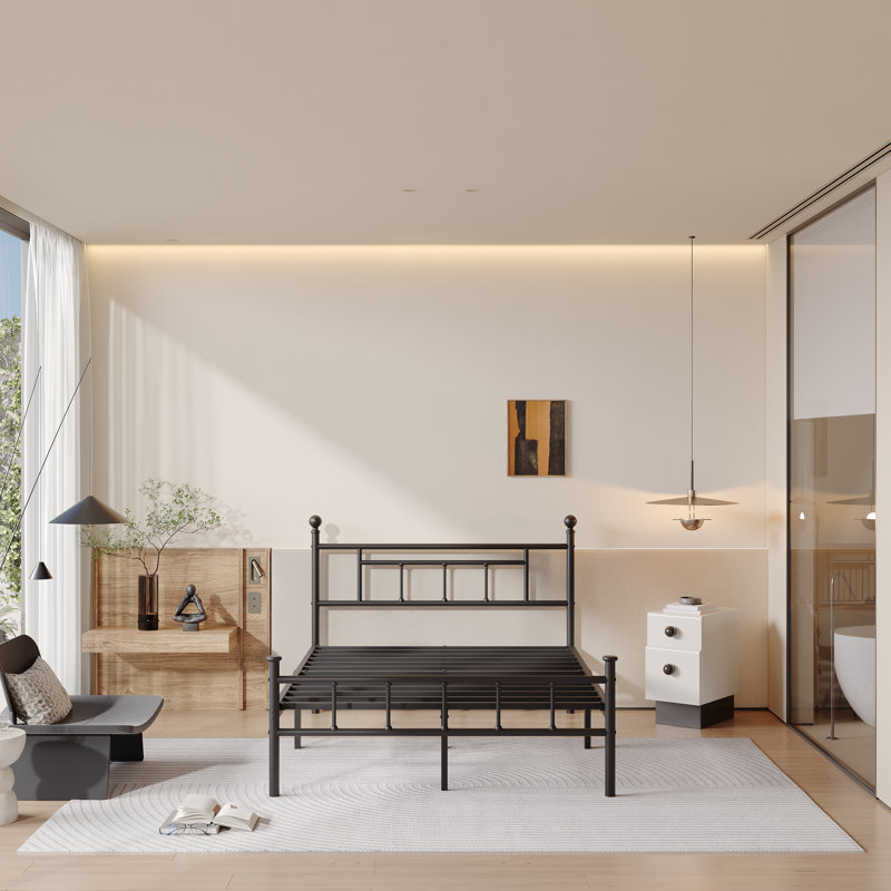  Élégant lit plateforme avec tête et pied de lit, conception sans sommier peu encombrant, structure en métal robuste, disponible en plusieurs tailles