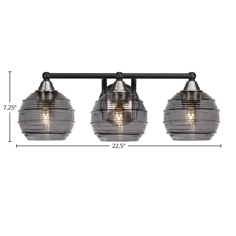 Michell 3-Light Bath Bar, Smoke, Matte Black/Brushed Nickel