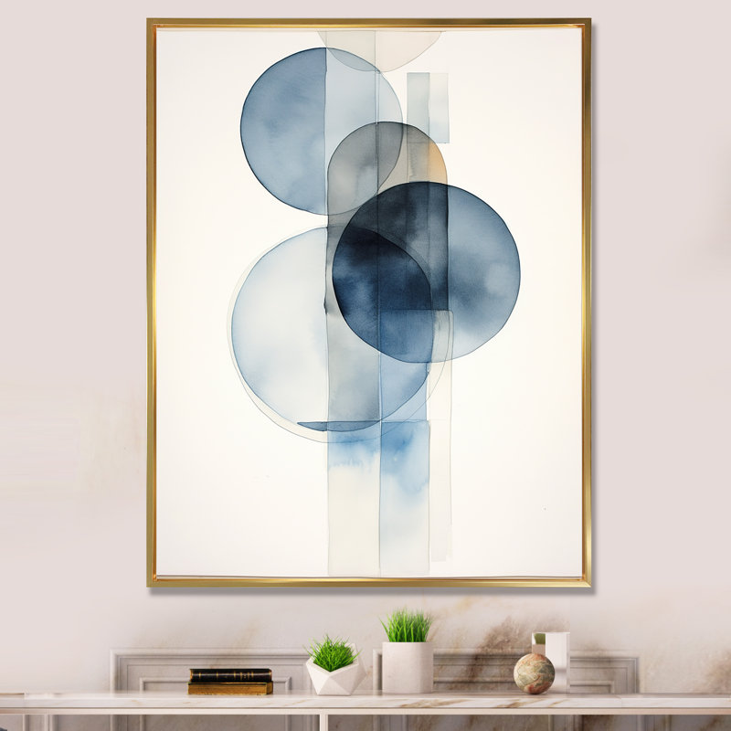 Circular Simplicity aquarelle en bleu rétro - art mural moderne sur toile géométrique, H 32 po x l 24 po x P 1 po