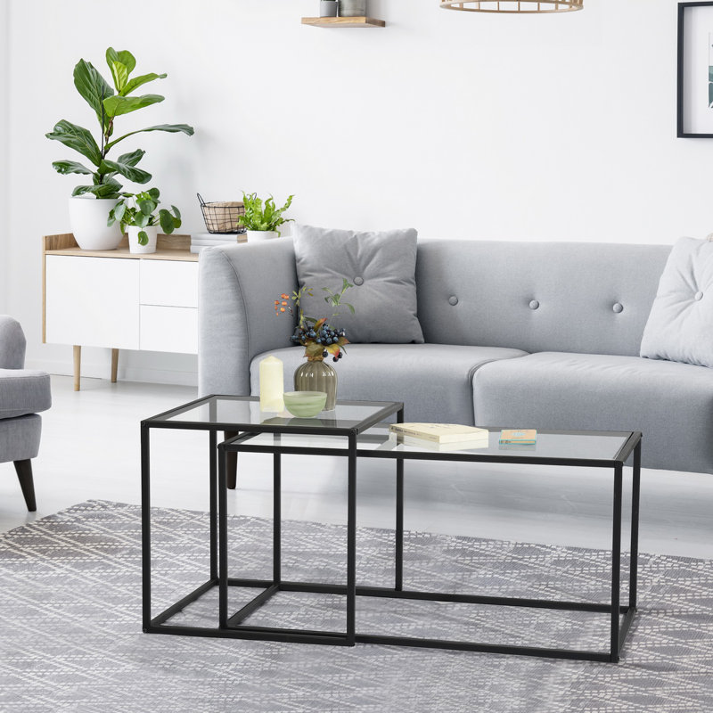 Heffington Glass Top Frame Side Table Set