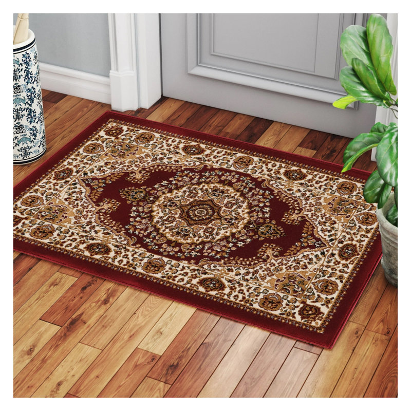 Manchester Traditional Red 2x3 Area Rug - Medallion Pattern Polypropylene Machine-Made for High Traffic
