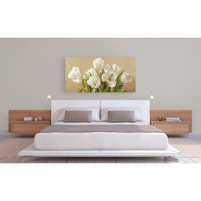 White Tulips 1 Piece Wall Art on Canvas, 35cm H x 70cm W x 4cm D