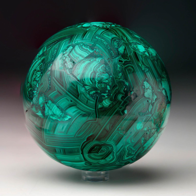 Sphère malachite de 3,5 po de diamètre polie à la main / Ver. V