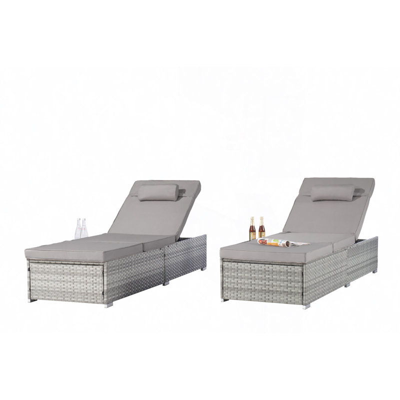 Ensemble de 2 chaises longues d'extérieur en osier, Gris clair, Gris clair