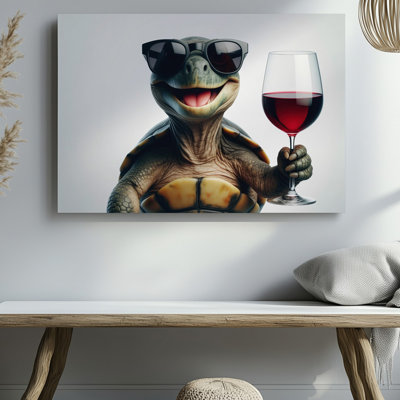 Toile dans un tableau fantaisiste, une tortue se dresse debout