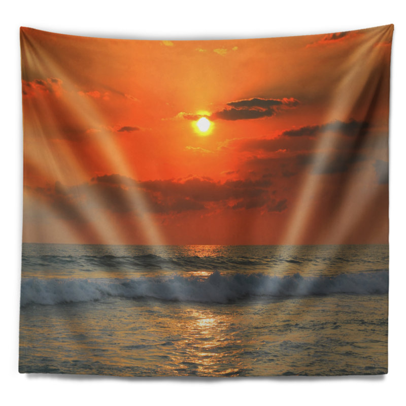 Tapisserie pour coucher de soleil et de houle tropical beach, H 68 po x l 80 po
