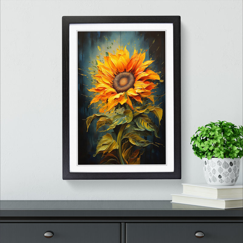 XYZ-FRM-V1223-1599 Sunflower Modern - Single Picture Frame Print on Wood, Black, 34cm H x 25cm W x 2cm D
