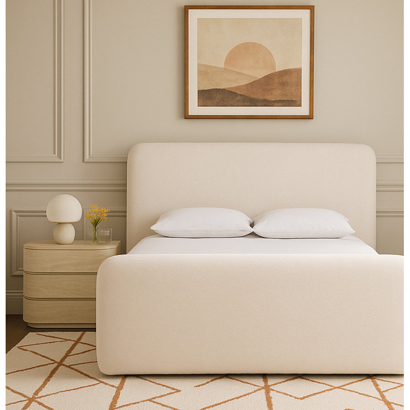 Fira Daliah Chenille Fabric Upholstered Bed, Cream Chenille Fabric, King