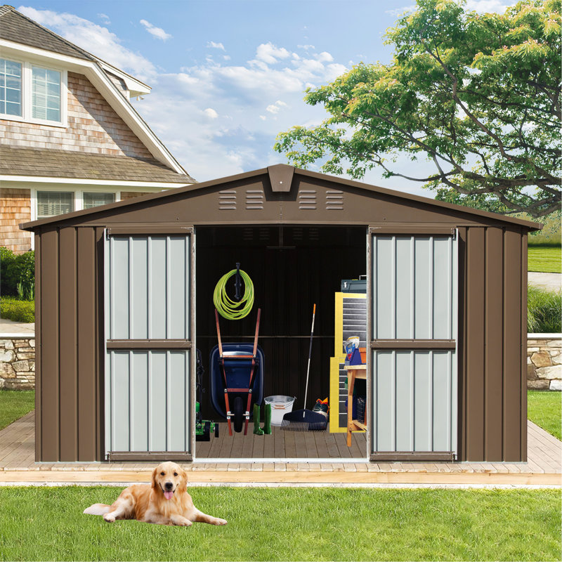 Metal Storage Shed, Brown, 78.7" H x 138.11" W x 109.88" D