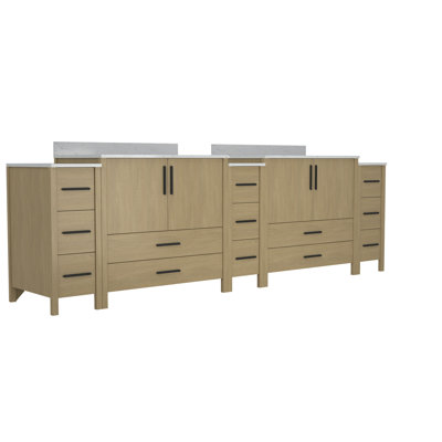 Double Sinks Vanity Cabinet, 108" Wide, Plywood And -Faced Board, Drawers, Simple Style 108"W22"D34"H Bathroom With Sinks, White Countertop, , Easy Assembly Guide