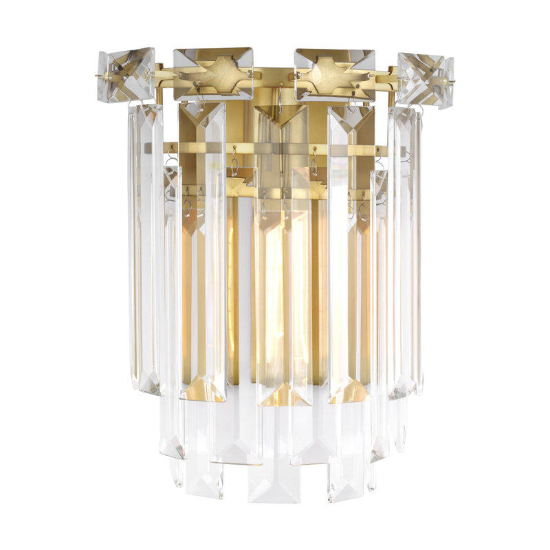Glass and Steel Flush Mounted Sconce, Burnished Brass