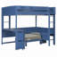 Lit mezzanine en bois avec bureau, tablette de rangement de chevet, canapé et lumière-132405922