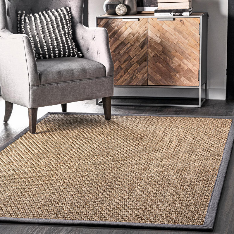 Belz Checkered Weave Seagrass Indoor/Outdoor Dark Gray Rug, Rectangle 5' x 8'