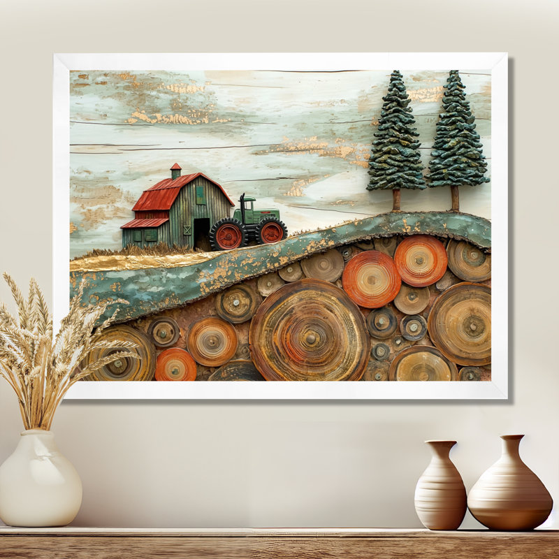 Donae Winter Barn with Tractor Landscape - ferme, art mural sur toile, Reproduction encadrée d'une seule photo sans pass