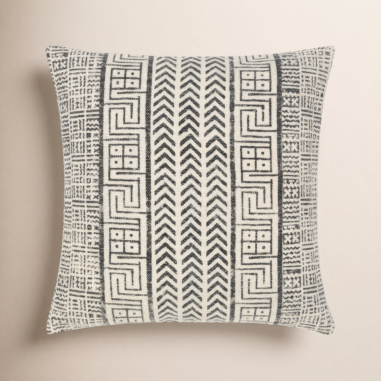 Zetta Geometric Cotton Throw Pillow, 22" x 22", Pillow Cover Only - No Insert, Beige/Black