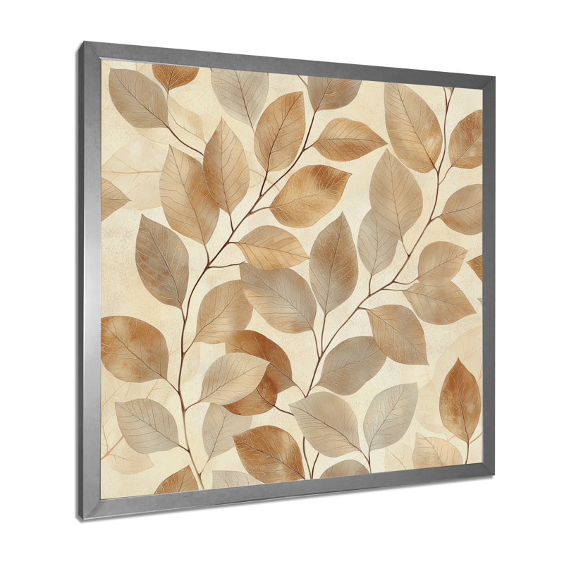 «Brown Leaves Botanical», art mural sur toile, H 30 po x l 30 po, Reproduction encadrée d'une seule photo, Argent argent