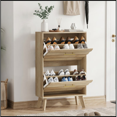 Wood Shoe Cabinet with 2 Flip Drawers and sturdy legs