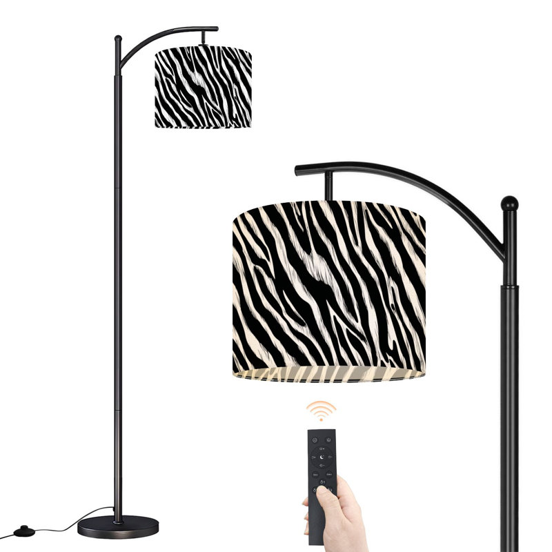 Lampe sur pied à arc avec abat-jour réglable zèbre Lampe zébrée noire et blanche à motif animalier de zoo 3 températures de couleur Lampe à mât haut avec interrupteur au pied pour la chambre à coucher