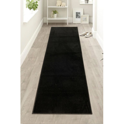 Custom Size Machine Washable Anti-Slip Latex Back Soft and Cut Pile Low Weight Brampton Black Runner Rugs