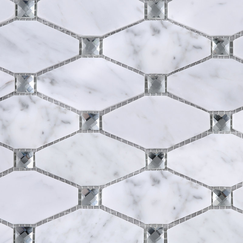 Carrara White 11.82 in. x 13.39 in. Hexagon Polished Marble Mosaic Tile