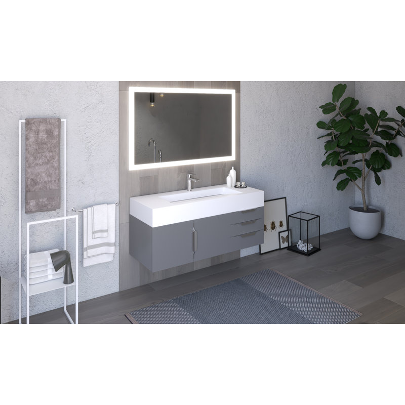 Alpine 48" Wall-Mounted Vanity Base, Gray/Chrome