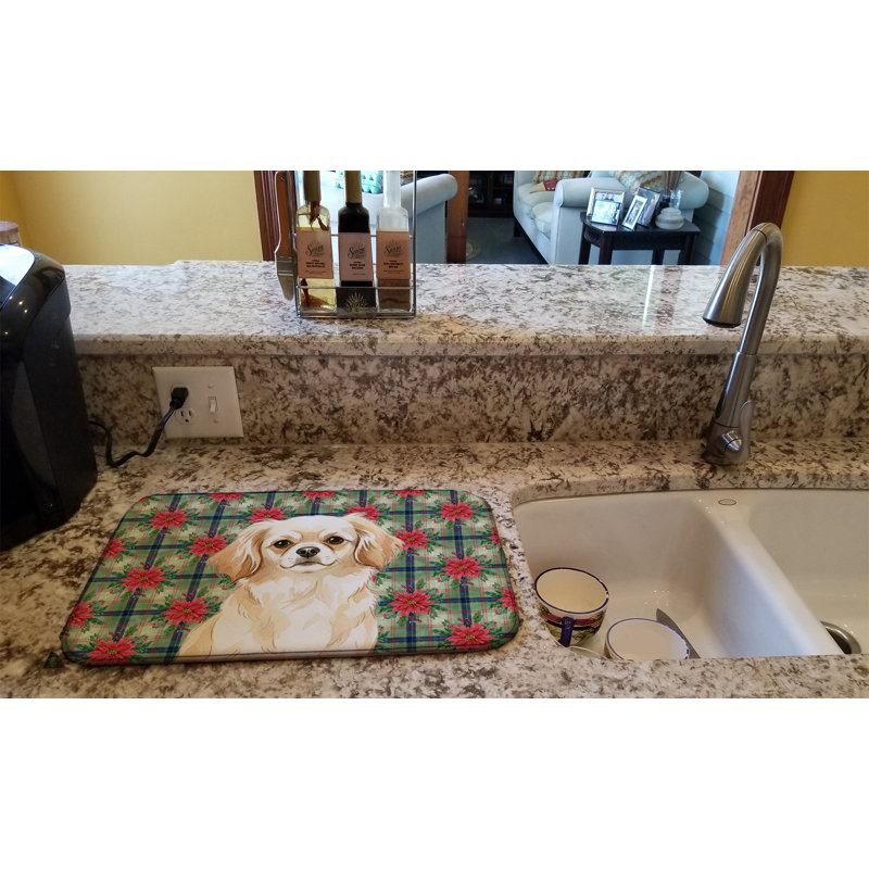 Tapis de séchage crème pour épagneul tibétain Christmas PoinsettIas, Crème, crème
