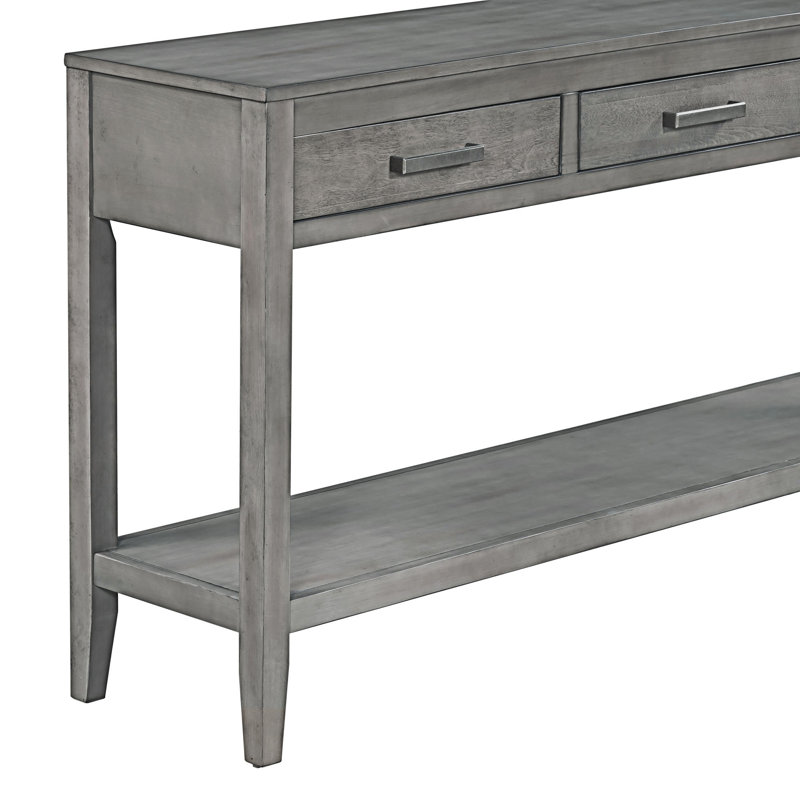 Console Table Entryway Table With Drawers And Bottom Shelf, Gray