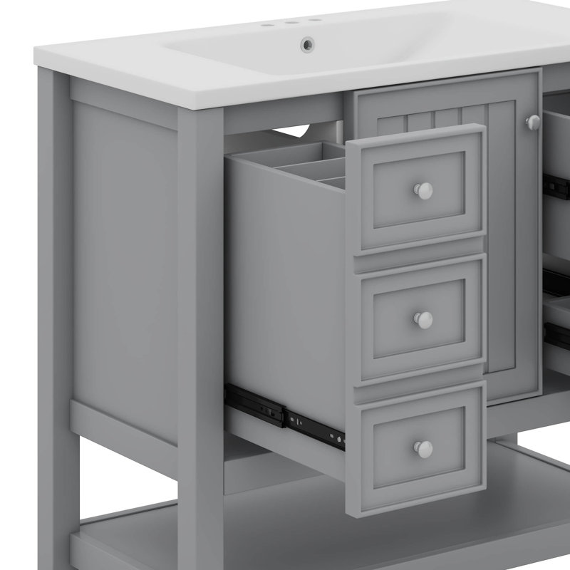 Meuble-lavabo 36 po avec lavabo, armoire de rangement moderne avec une armoire et trois tiroirs