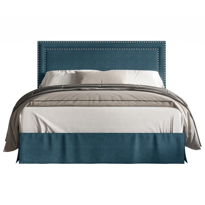 Très grand lit à panneau Aroz, Bleu denim, Double