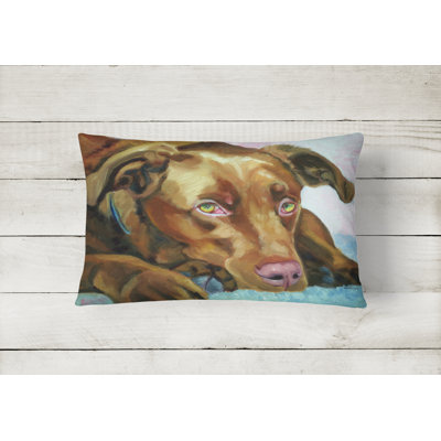  Chocolate Labrador Waiting Fabric Indoor/Outdoor Throw Pillow