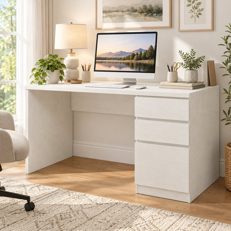 53.5" Computer Desk with File Drawers and Storage for Home Office, White