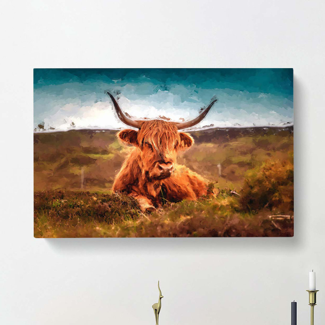 A Resting Highland Cow in Abstract - Wrapped Canvas Painting Print