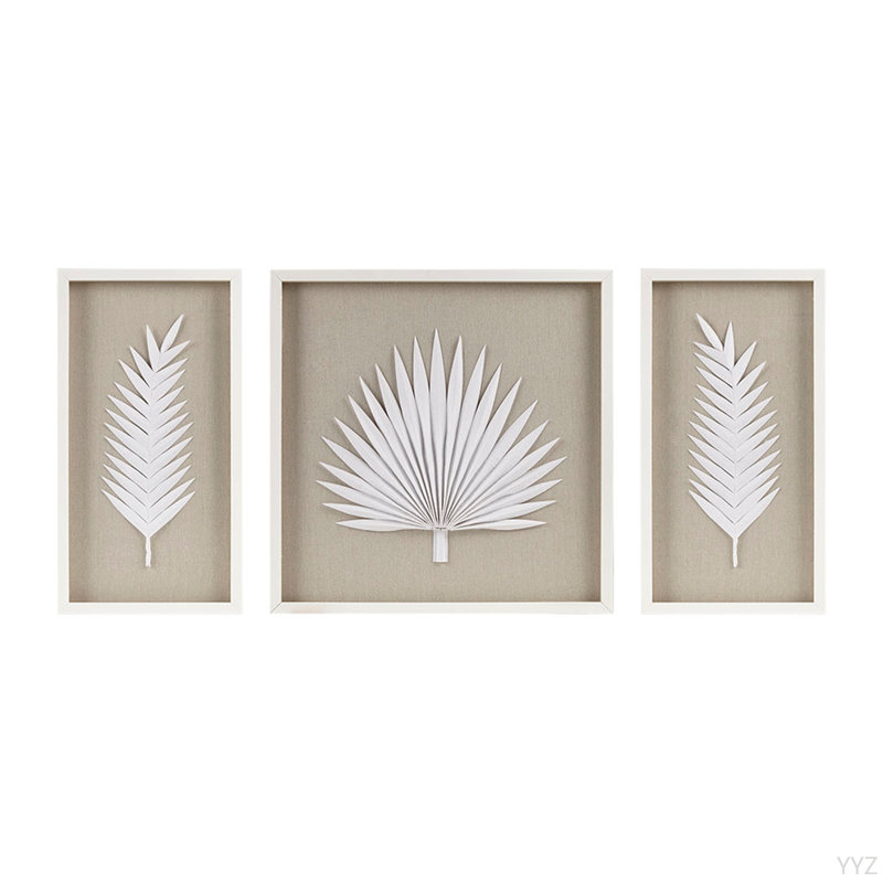 Ensemble de 3 décorations murales encadrées avec feuilles de palmier encadrées
