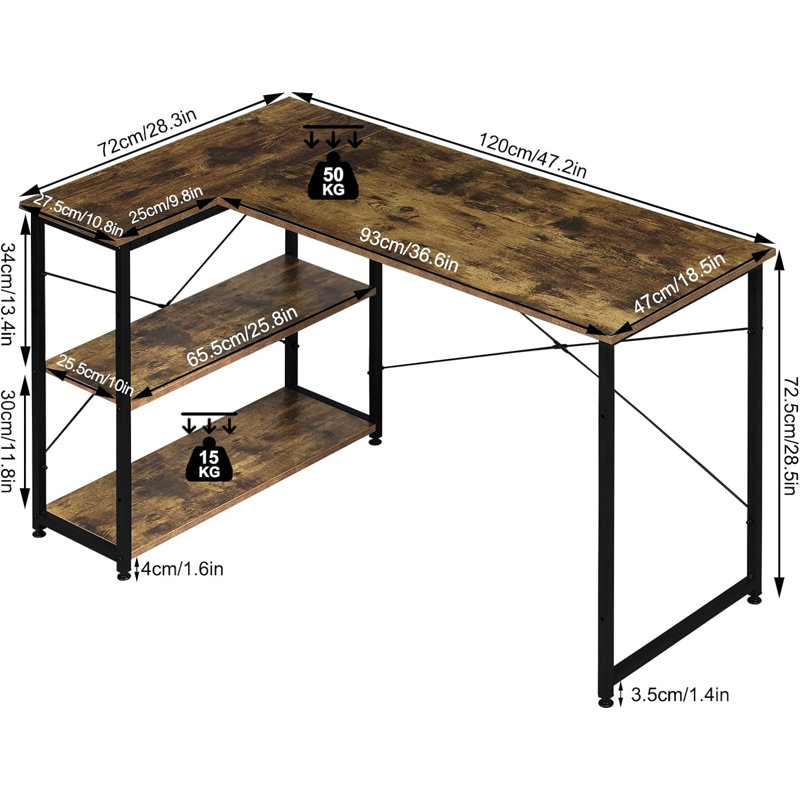 Addien 120 W Desk, Brown/Black