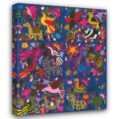 Incroyable tapisserie mexicaine multicolore sur fond bleu